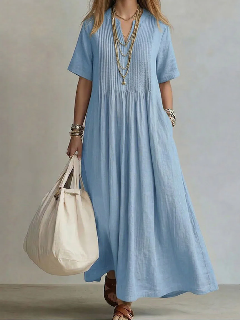 Noor | Elegant Flowing Pleated Dress – Blue | The Bellemont Sisters Australia