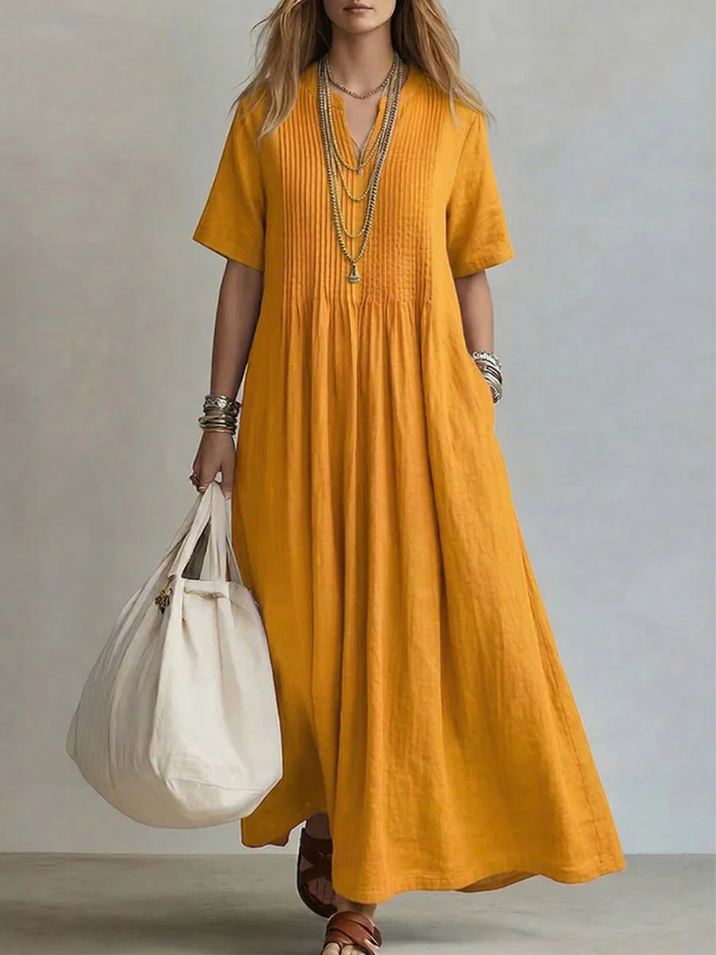 Noor™ | Pleated Dress – Yellow | The Bellemont Sisters Australia