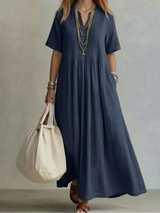 Noor | Elegant Flowing Pleated Dress – Navy Blue | The Bellemont Sisters Australia