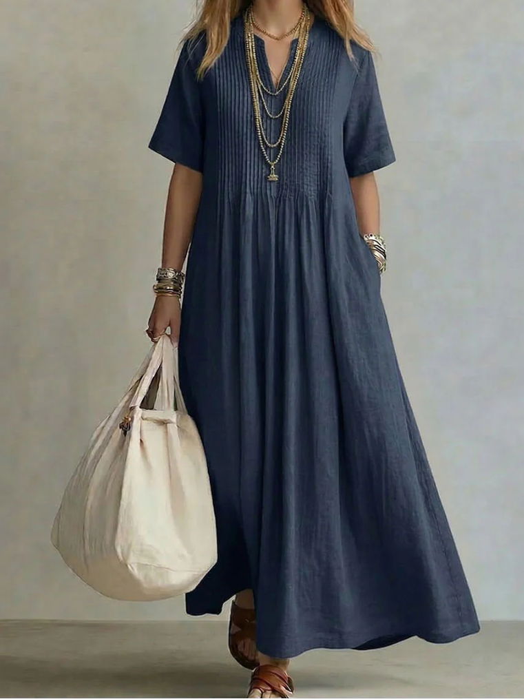 Noor | Elegant Flowing Pleated Dress – Navy Blue | The Bellemont Sisters Australia