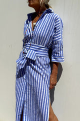Sunna | Timeless Striped Shirt Dress with Elegant Comfort – Blue | The Bellemont Sisters Australia