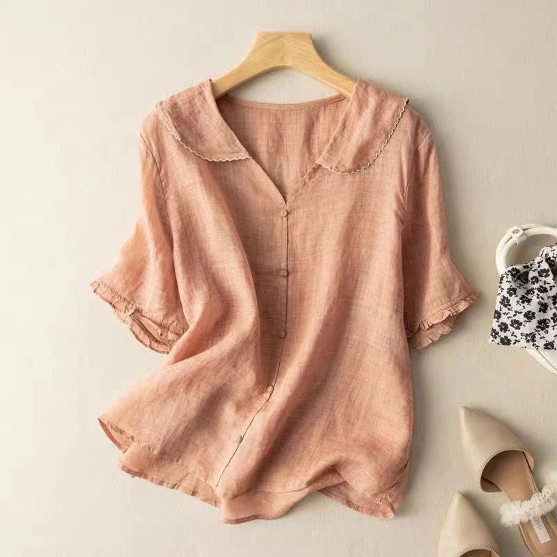Selena™ Cotton Short Sleeve Blouse – Pink | The Bellemont Sisters Australia