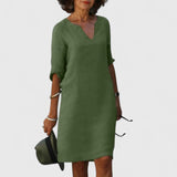 Taylor | Comfortable V-Neck Dress – Olive Green | The Bellemont Sisters Australia