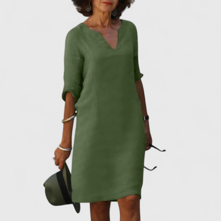 Taylor | Comfortable V-Neck Dress – Olive Green | The Bellemont Sisters Australia