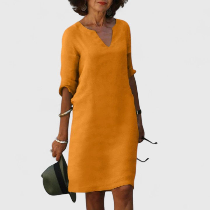 Taylor | Comfortable V-Neck Dress – Orange | The Bellemont Sisters Australia