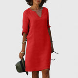 Taylor | Comfortable V-Neck Dress – Red | The Bellemont Sisters Australia