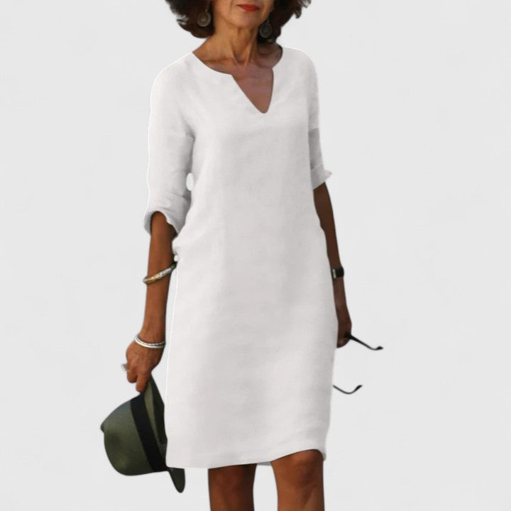 Taylor | Comfortable V-Neck Dress – White | The Bellemont Sisters Australia