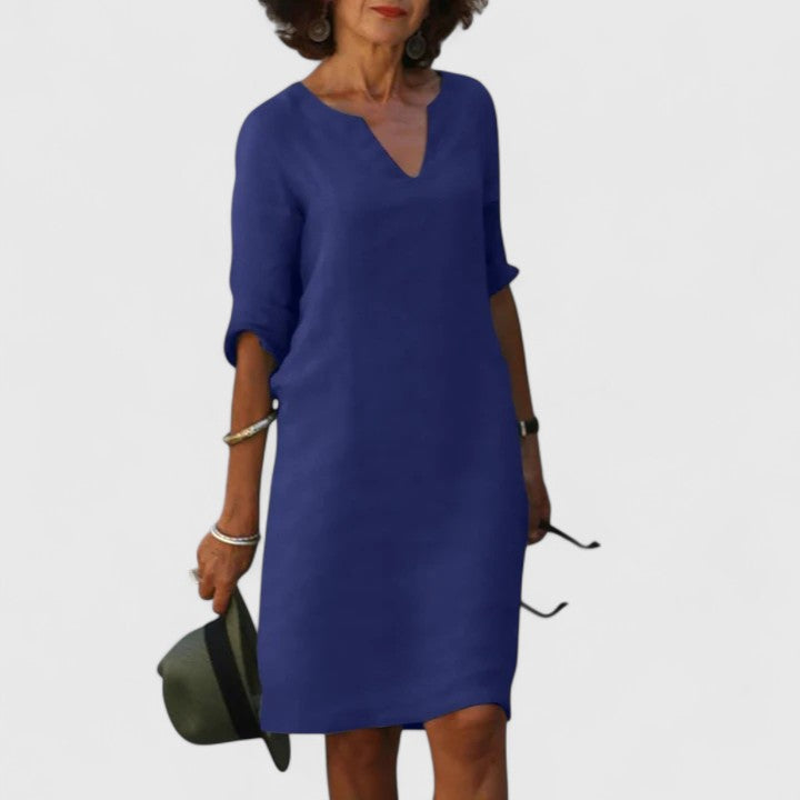 Taylor | Comfortable V-Neck Dress – Blue | The Bellemont Sisters Australia