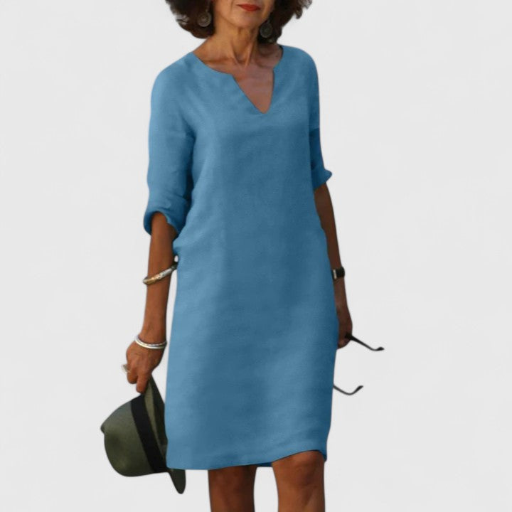 Taylor | Comfortable V-Neck Dress – Sky Blue | The Bellemont Sisters Australia