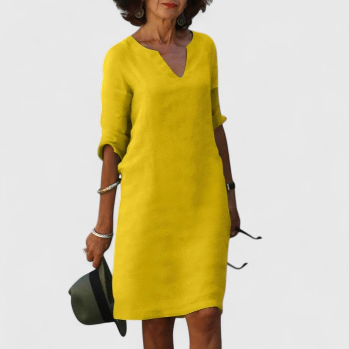 Taylor | Comfortable V-Neck Dress – Yellow | The Bellemont Sisters Australia