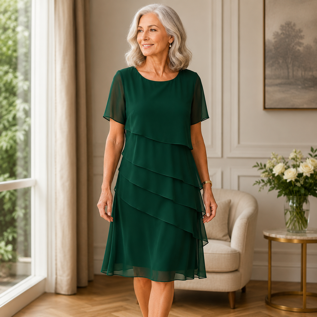 LINDA  | Elegant Comfort Ruffle Dress – Green | The Bellemont Sisters Australia