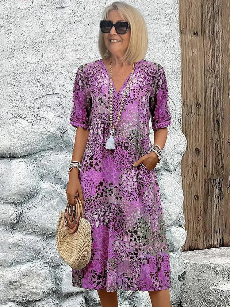 Arabella | Vibrant Pattern Midi Dress – Lavender Purple | The Bellemont Sisters Australia