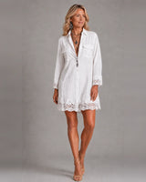 Bohemian Eyelet Hem Resort White Shirt Mini Dress | The Bellemont Sisters Australia