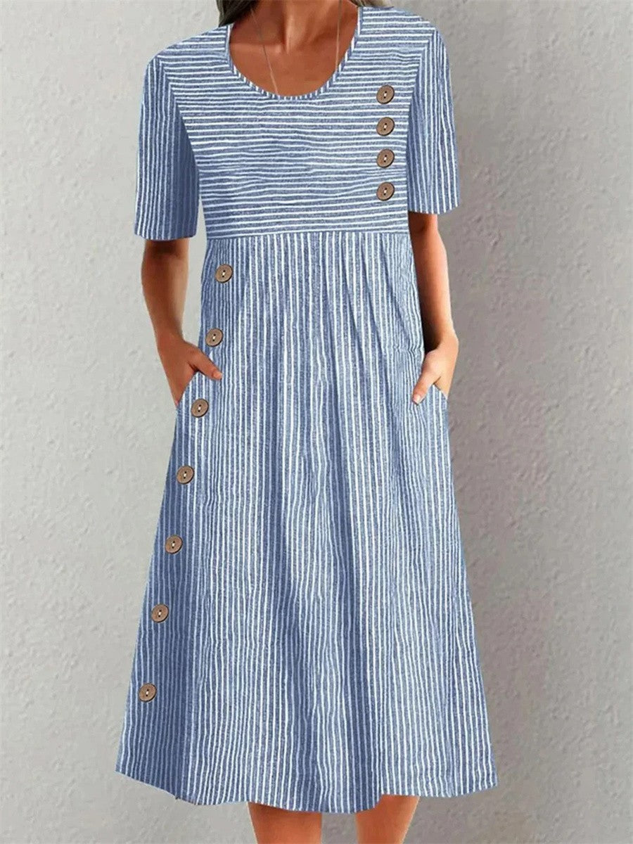 Mirella | Coastal Stripe Midi Dress – Blue | The Bellemont Sisters Australia