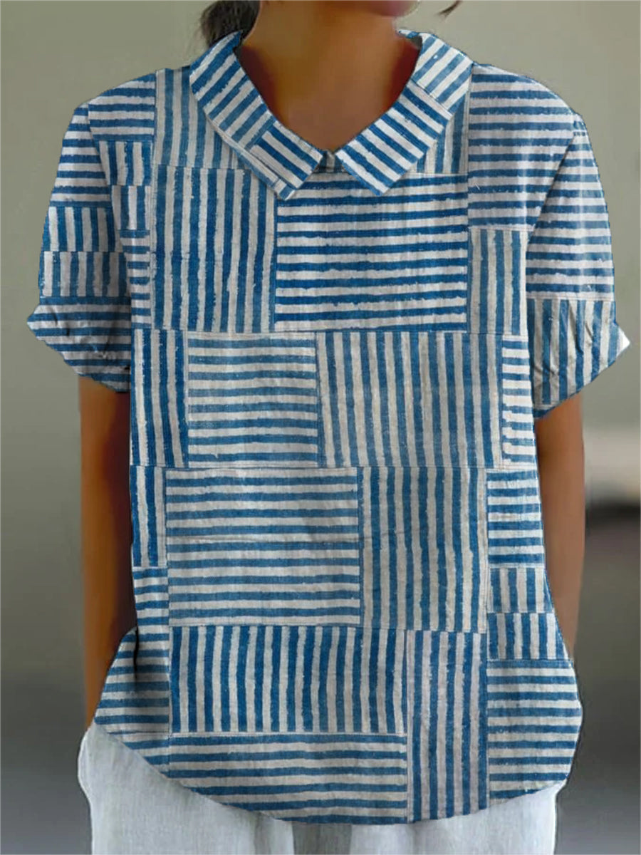 Amelia | Striped Patchwork Shirt – Blue | The Bellemont Sisters Australia