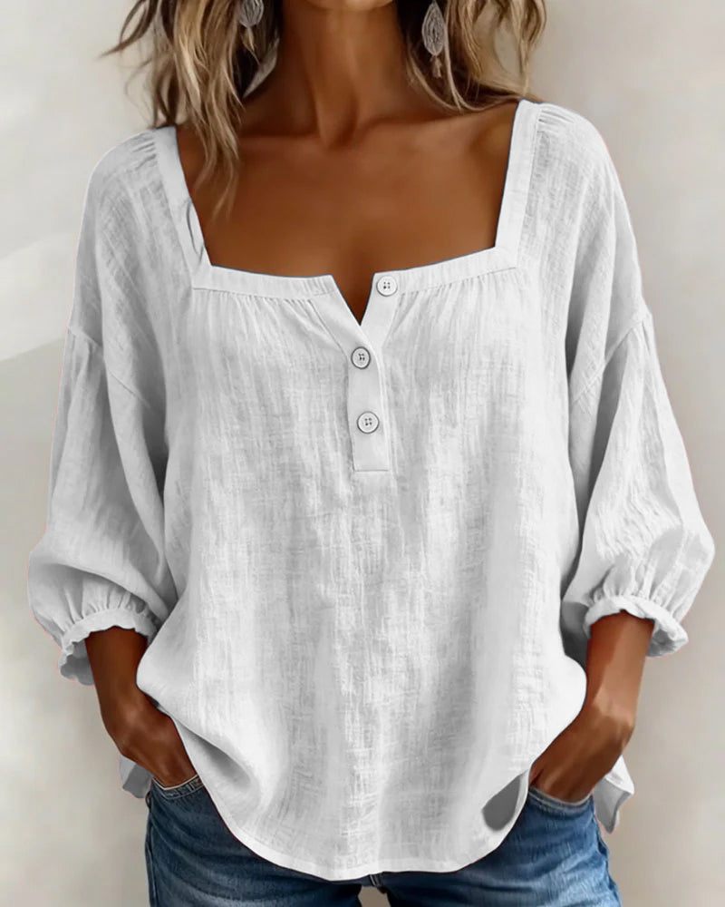 Diane | Square Neck Lantern Sleeve Shirt – White | The Bellemont Sisters Australia