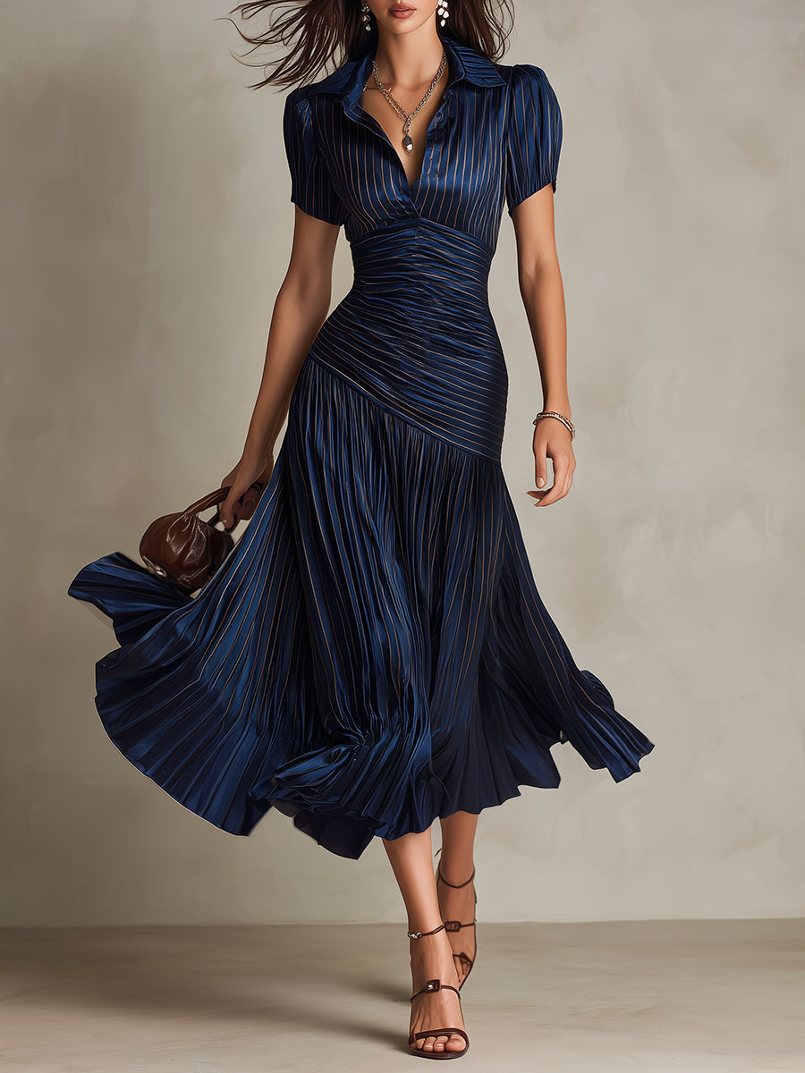 Adriana - Retro Striped Satin Midi Dress | The Bellemont Sisters Australia