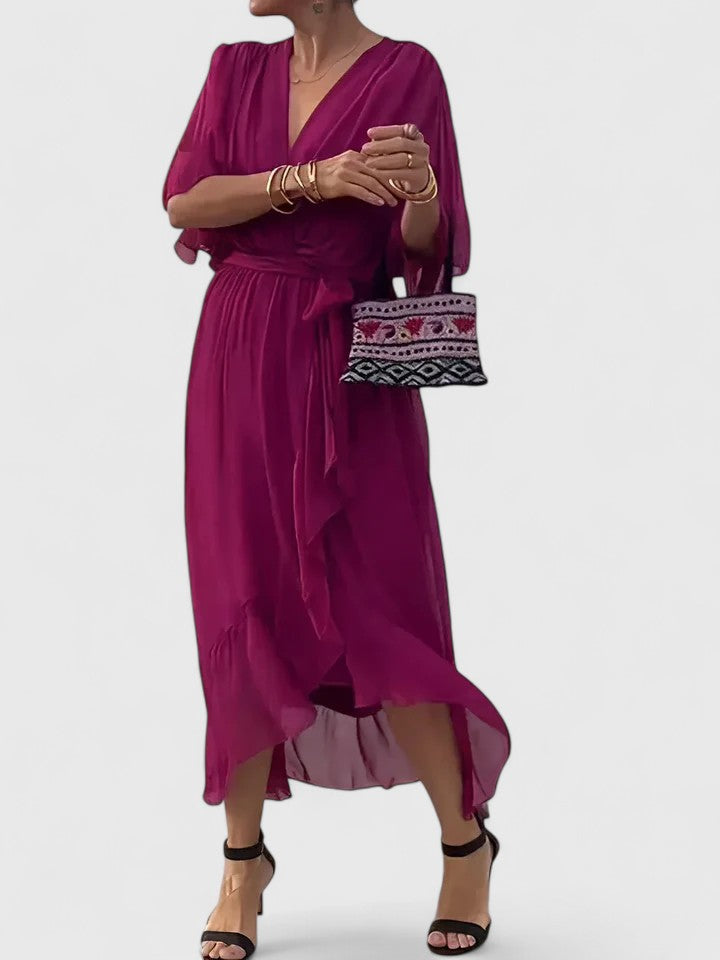 Nada | Elegant V Neck Dress – Purple | The Bellemont Sisters Australia