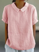 Fiona | Women’s Linen Peter Pan Collar Blouse – Pink | The Bellemont Sisters Australia