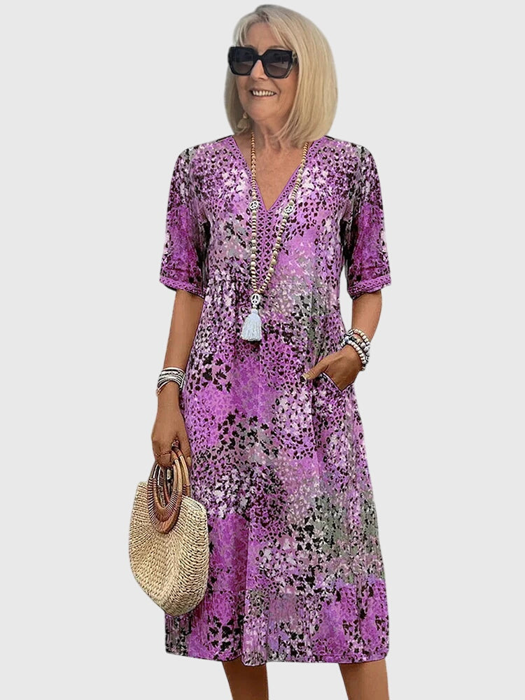 Yvonna | Elegant Floral Midi Dress – Lavender Purple | The Bellemont Sisters Australia
