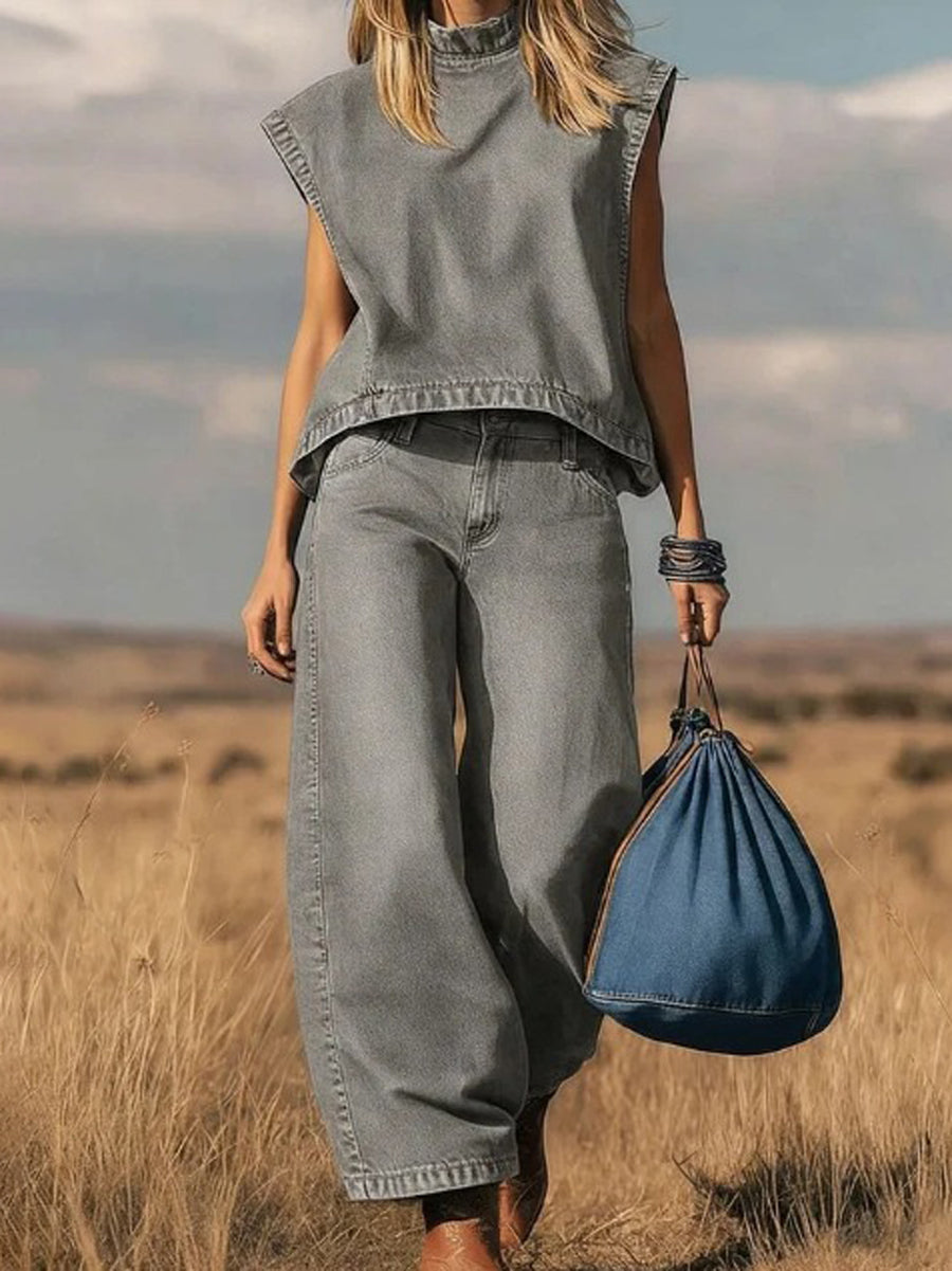 Ella | Loose Set with Wide Trousers – Gray | The Bellemont Sisters Australia