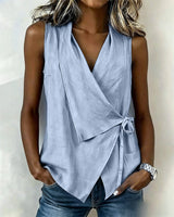 Brenda | Wide Strap Cross Top with Bow – Blue | The Bellemont Sisters Australia