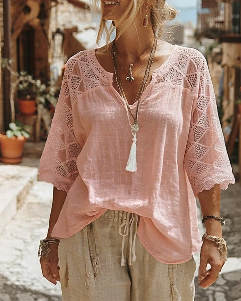 Cynthia | V-Neck Blouse with Lace Detail | The Bellemont Sisters Australia