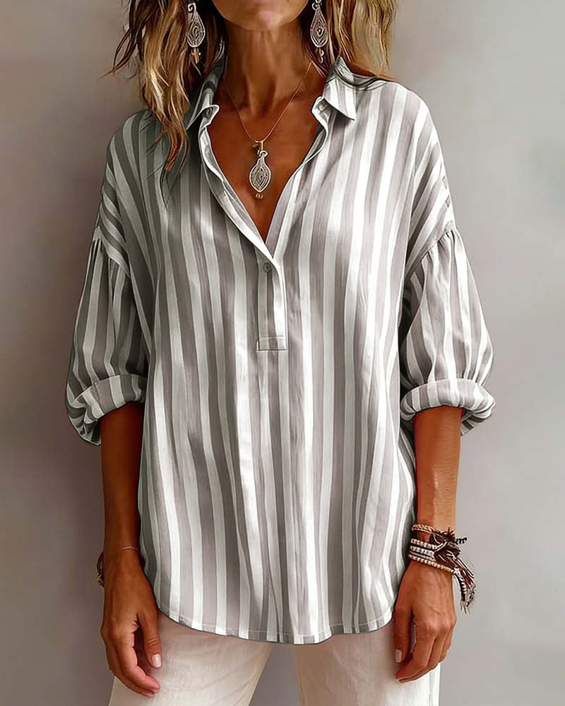 Deborah | Wide Striped Blouse with Collar | The Bellemont Sisters Australia