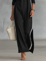 Women's Minimalist White-trimmed Button-down Collar Sweatshirt Maxi Dress | The Bellemont Sisters Australia
