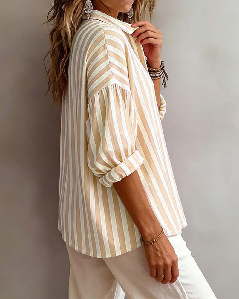 Deborah | Wide Striped Blouse with Collar | The Bellemont Sisters Australia