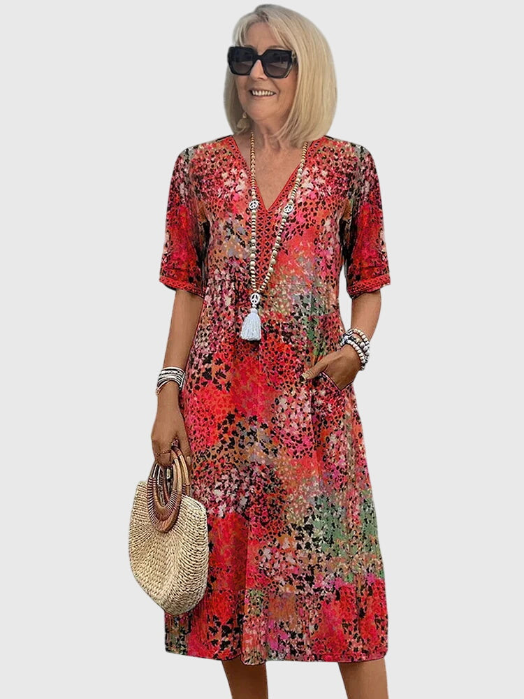 Yvonna | Elegant Floral Midi Dress – Scarlet Red | The Bellemont Sisters Australia