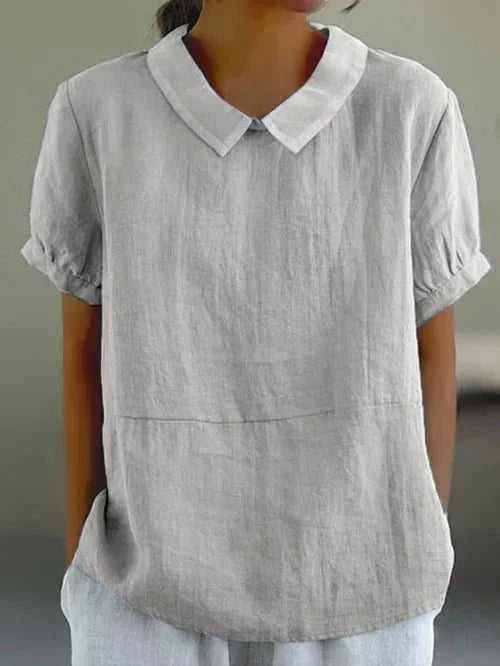 Fiona | Women’s Linen Peter Pan Collar Blouse – Gray | The Bellemont Sisters Australia