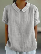 Fiona | Women’s Linen Peter Pan Collar Blouse – Gray | The Bellemont Sisters Australia