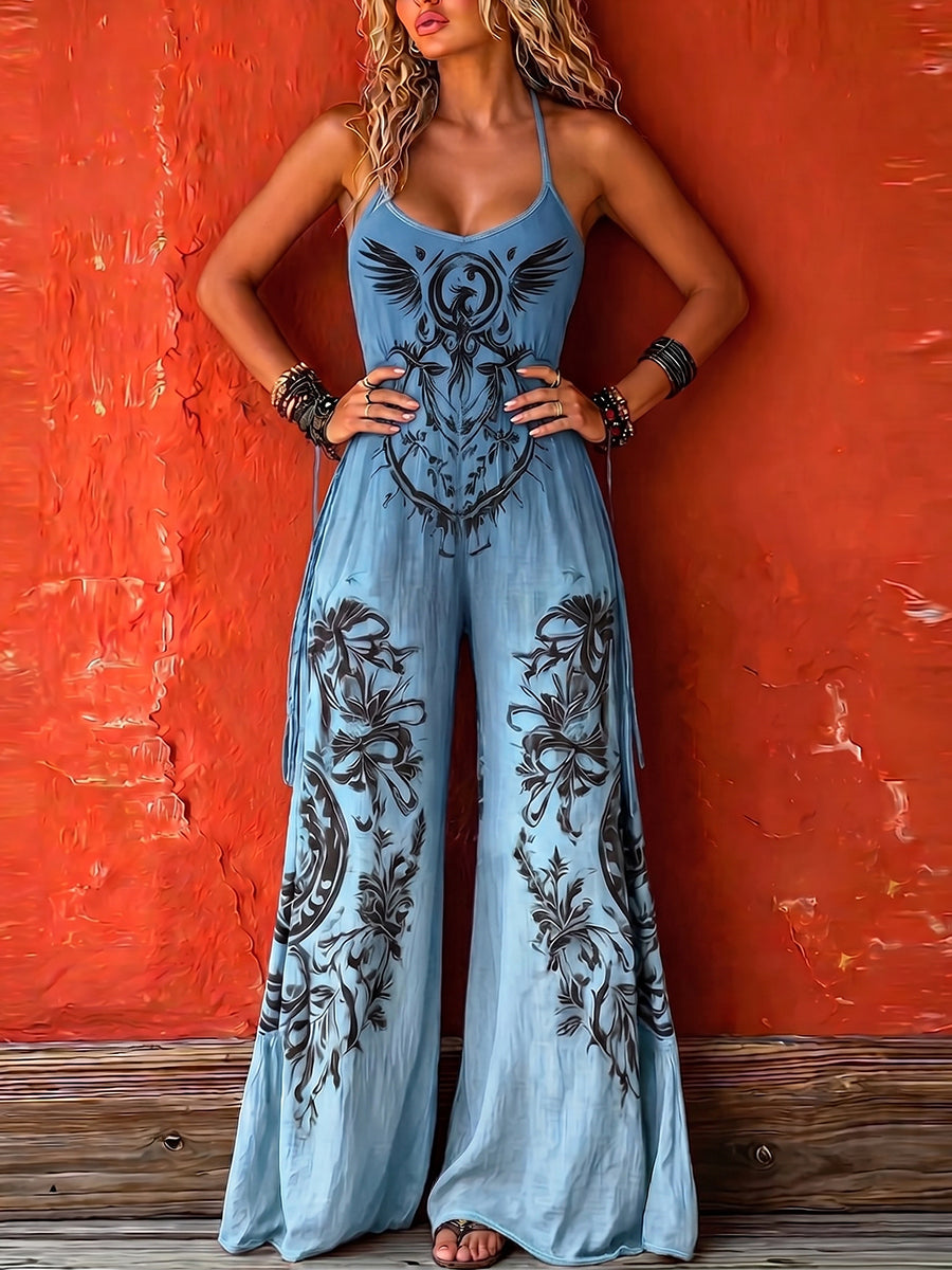 Bohemian-style Strappy Stretchy Jumpsuit – Blue | The Bellemont Sisters Australia