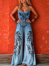 Bohemian-style Strappy Stretchy Jumpsuit – Blue | The Bellemont Sisters Australia
