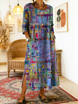 Manuela | Printed Dress with Ethnic Patchwork – Multicolor | The Bellemont Sisters Australia