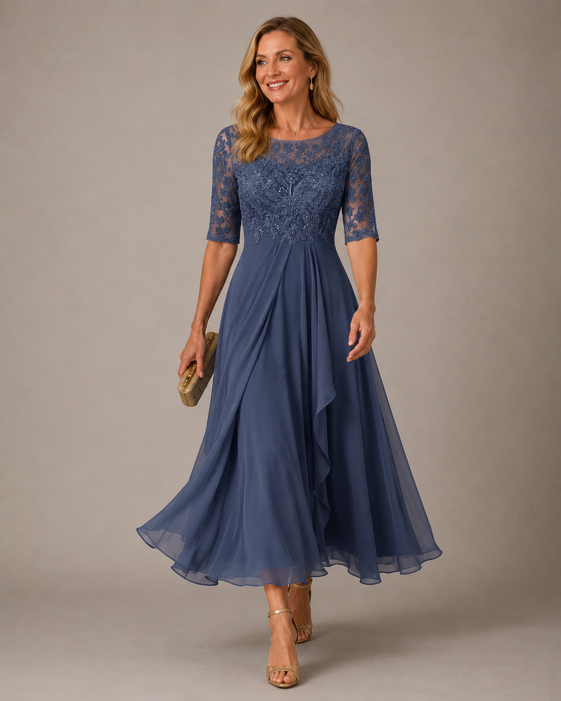 Effie™ Lace Bodice Midi Dress – Blue | The Bellemont Sisters Australia