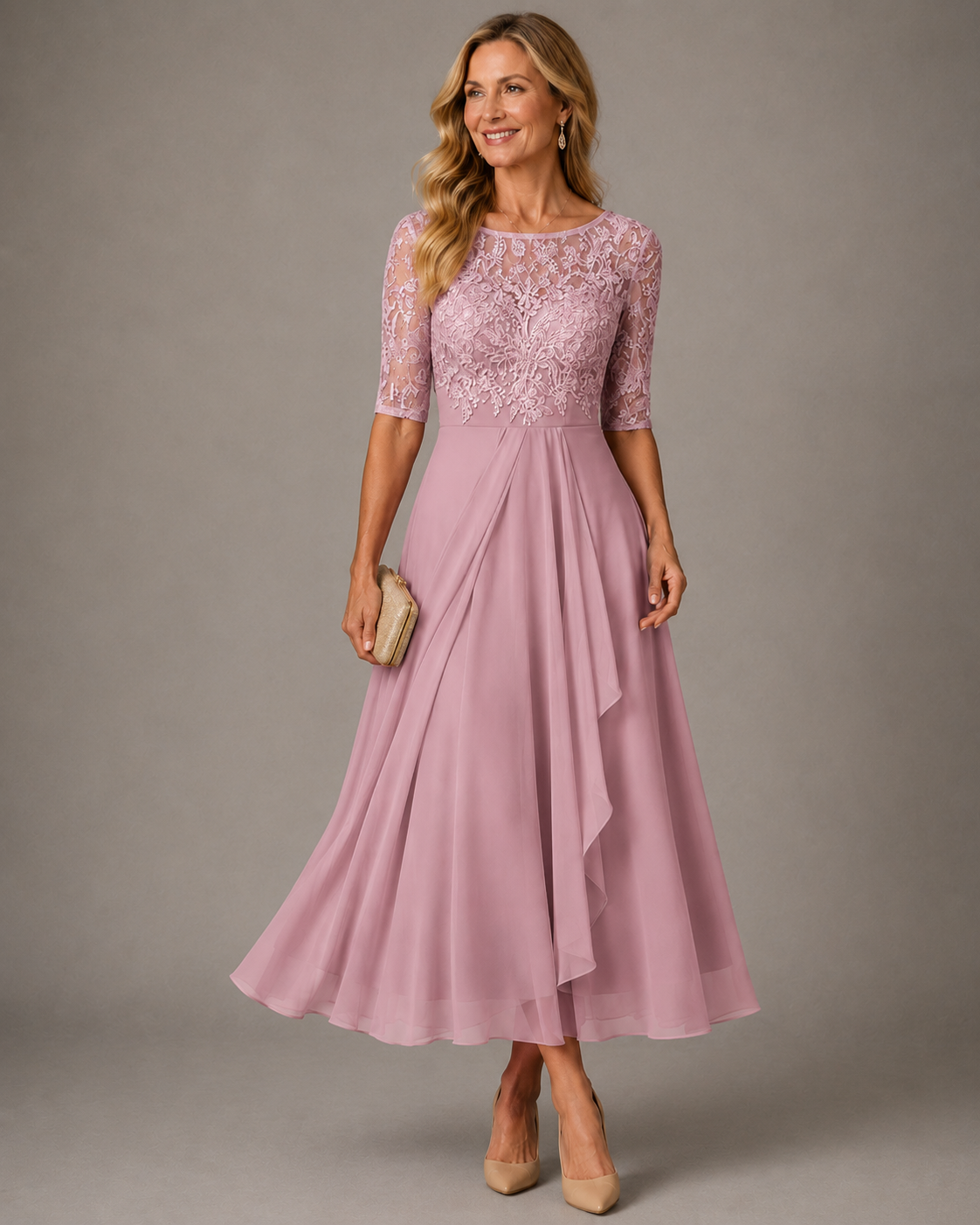 Effie™ Lace Bodice Midi Dress – Pink | The Bellemont Sisters Australia