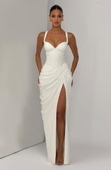 Beatrice | Women's Flowy Corset Wedding Guest Dress – White | The Bellemont Sisters Australia