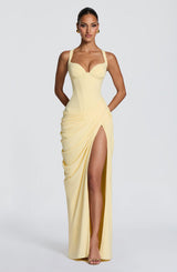 Beatrice | Women's Flowy Corset Wedding Guest Dress – Yellow | The Bellemont Sisters Australia