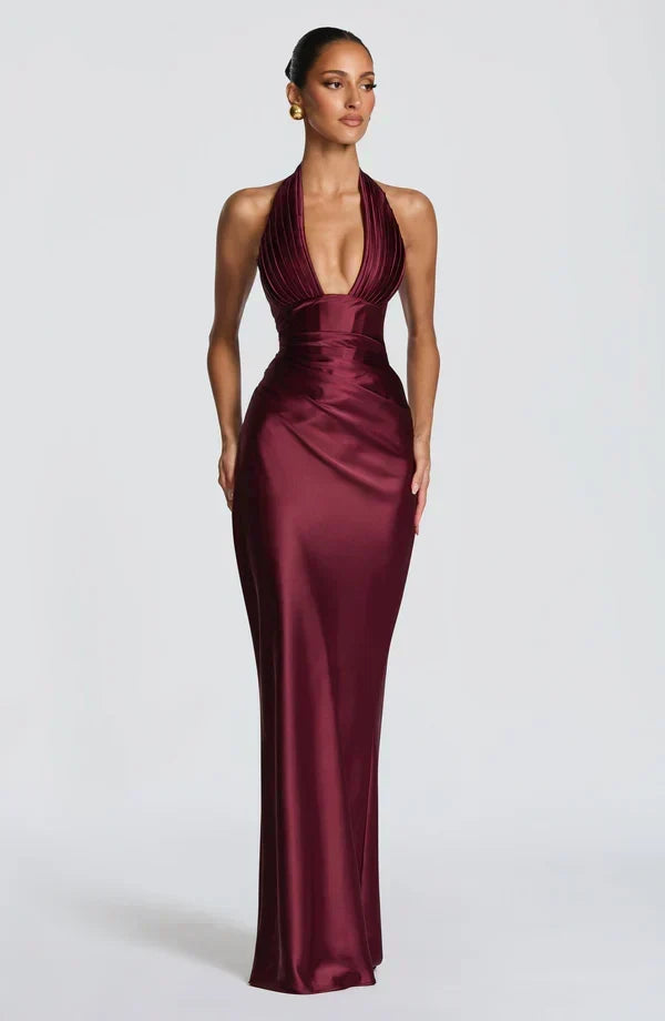 Dorothy | Women's Elegant Body Con Maxi Dress – Burgundy | The Bellemont Sisters Australia