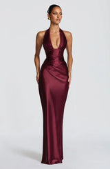 Dorothy | Women's Elegant Body Con Maxi Dress – Burgundy | The Bellemont Sisters Australia