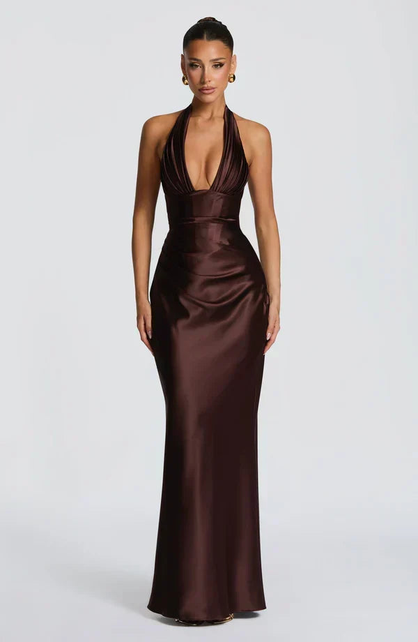 Dorothy | Women's Elegant Body Con Maxi Dress – Brown | The Bellemont Sisters Australia
