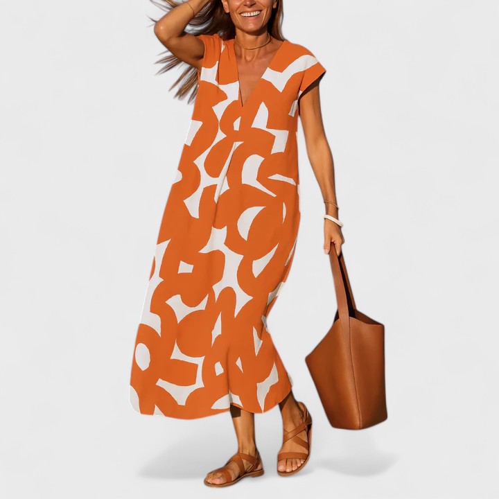 Valery | Flowing V-Neck Dress – Orange | The Bellemont Sisters Australia