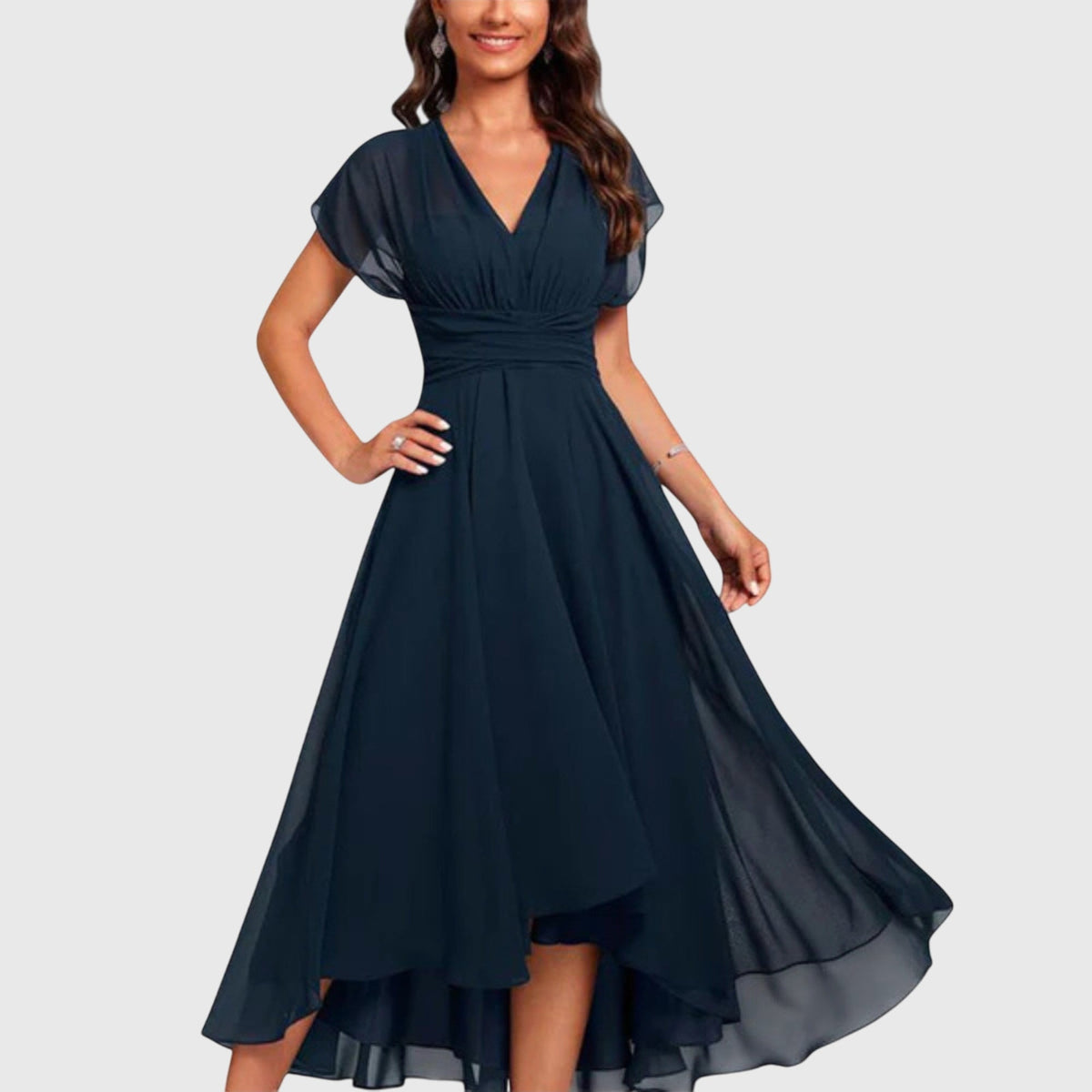 Christina | V-Neck A-Line Dress – Blue | The Bellemont Sisters Australia