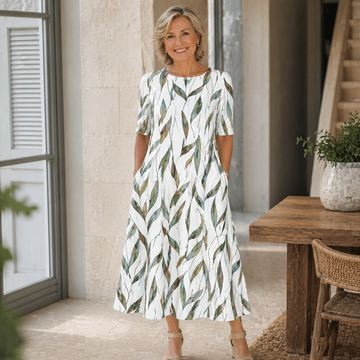 Sarah | Effortless Floral Midi Dress – White/Green | The Bellemont Sisters Australia