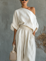 Lisa | Soft Off-Shoulder Top and Tapered Pants Set | The Bellemont Sisters Australia