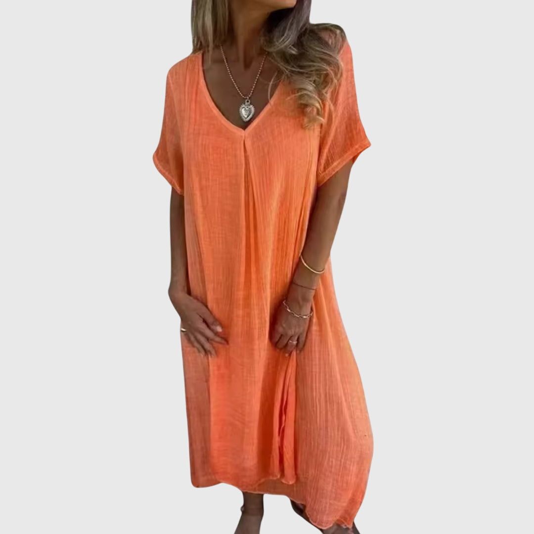 Fiona – Elegant Lightweight V-Neck Dress – Orange | The Bellemont Sisters Australia