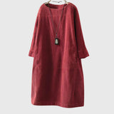 Grace | Relaxed Corduroy Midi Dress – Red | The Bellemont Sisters Australia