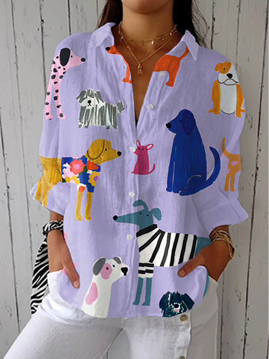 Gillian – Playful Dog Print Blouse | The Bellemont Sisters Australia